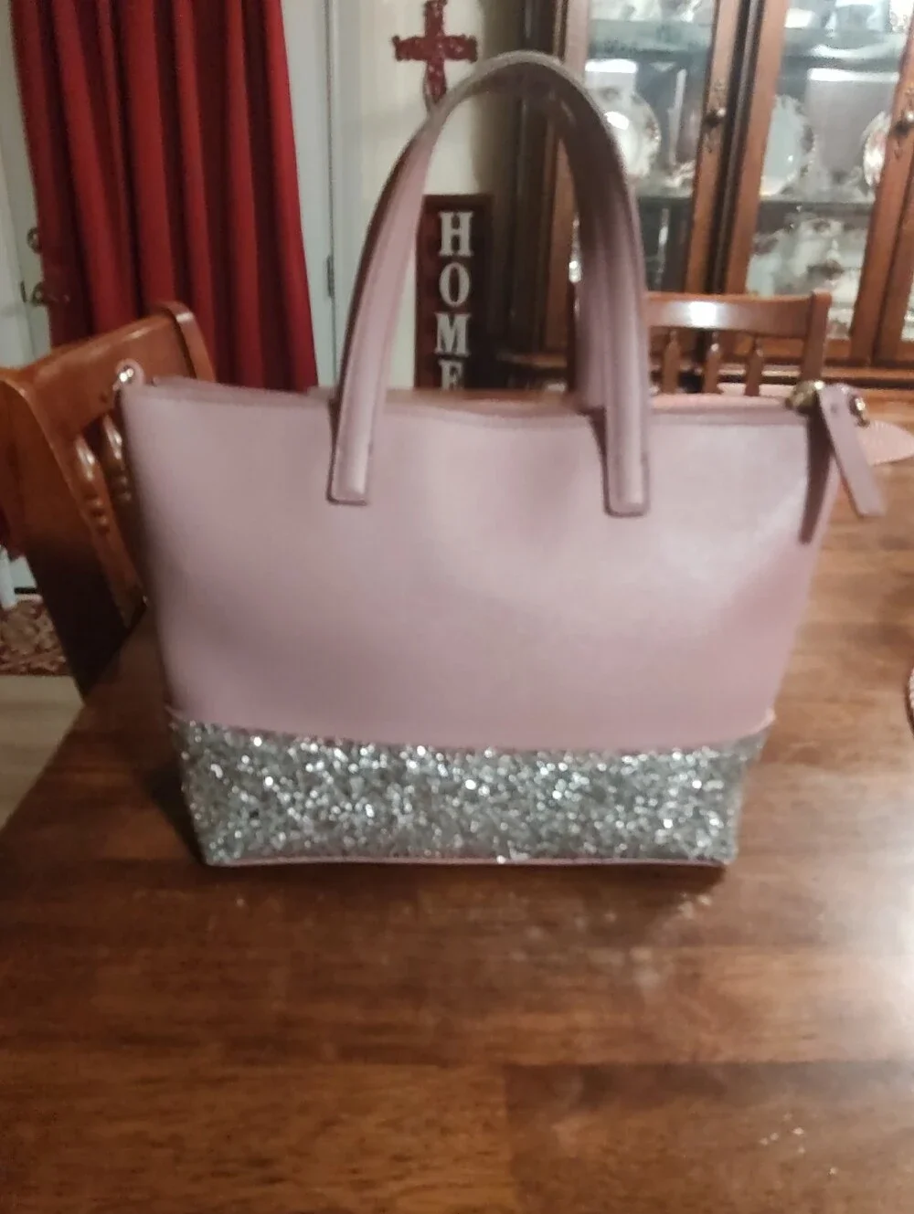 kate spade Mauve Mini Tote with Silver Glitter Base